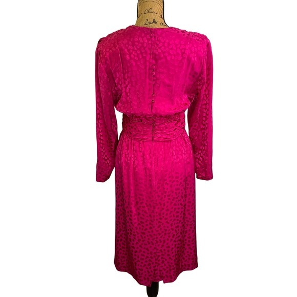 WIM HEMMINK Vintage Pure Silk Hot Pink Button Back Gathered Waist Dress - Picture 3 of 16